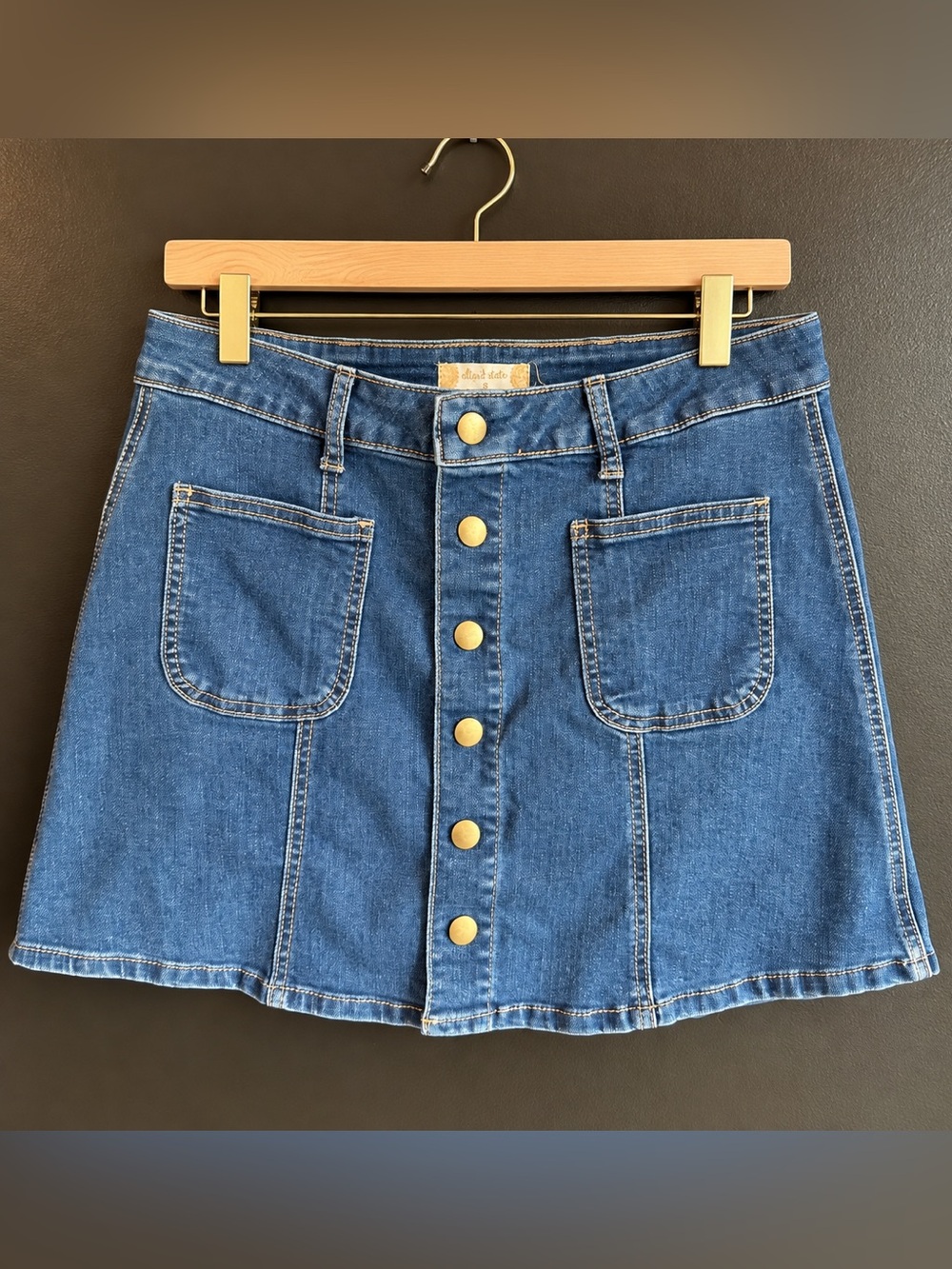 Altar’d State Retro Preppy Button Front Denim Mini Skirt S Academia Coastal